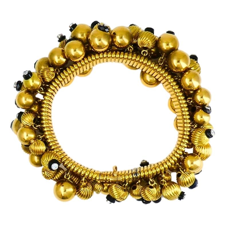 Vintage Black Onyx Gold Bead Bracelet 18k French Retro Jewelry - 3