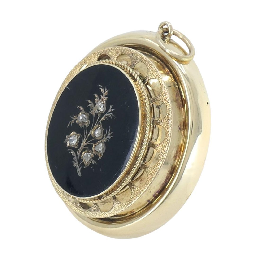 Victorian 14k Gold Enamel Rose Cut Diamond Pendant - 3