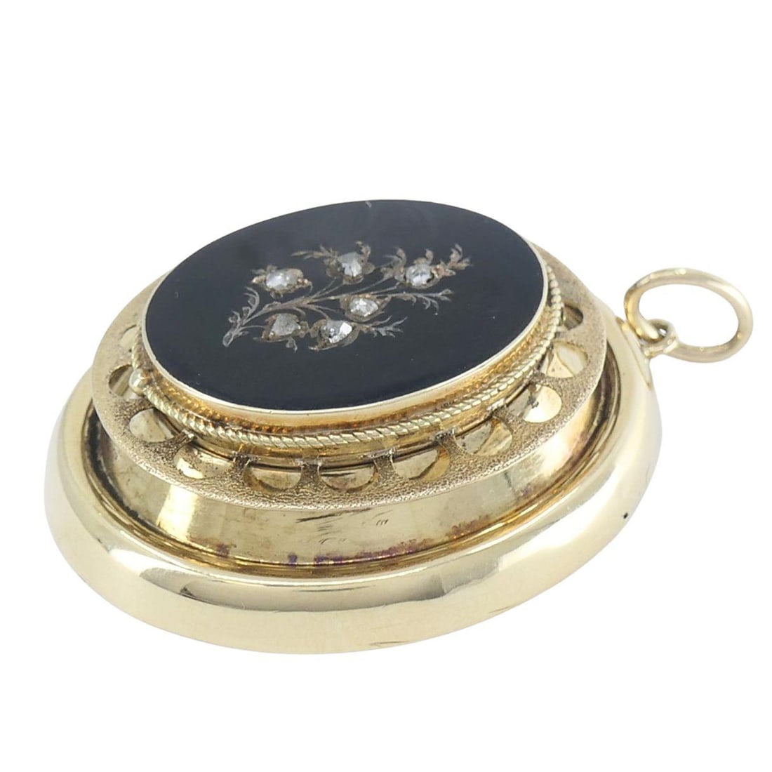 Victorian 14k Gold Enamel Rose Cut Diamond Pendant - 4