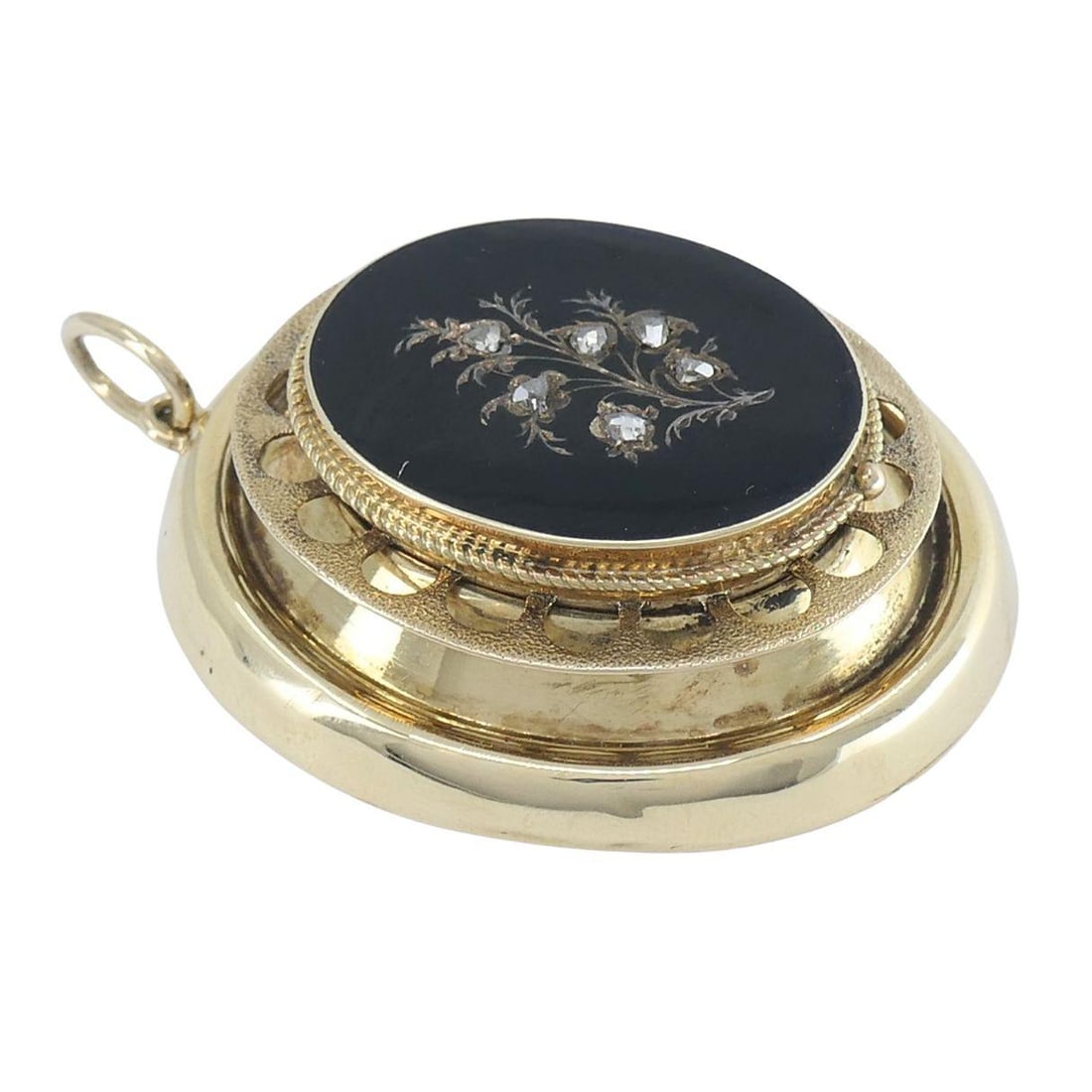 Victorian 14k Gold Enamel Rose Cut Diamond Pendant - 5