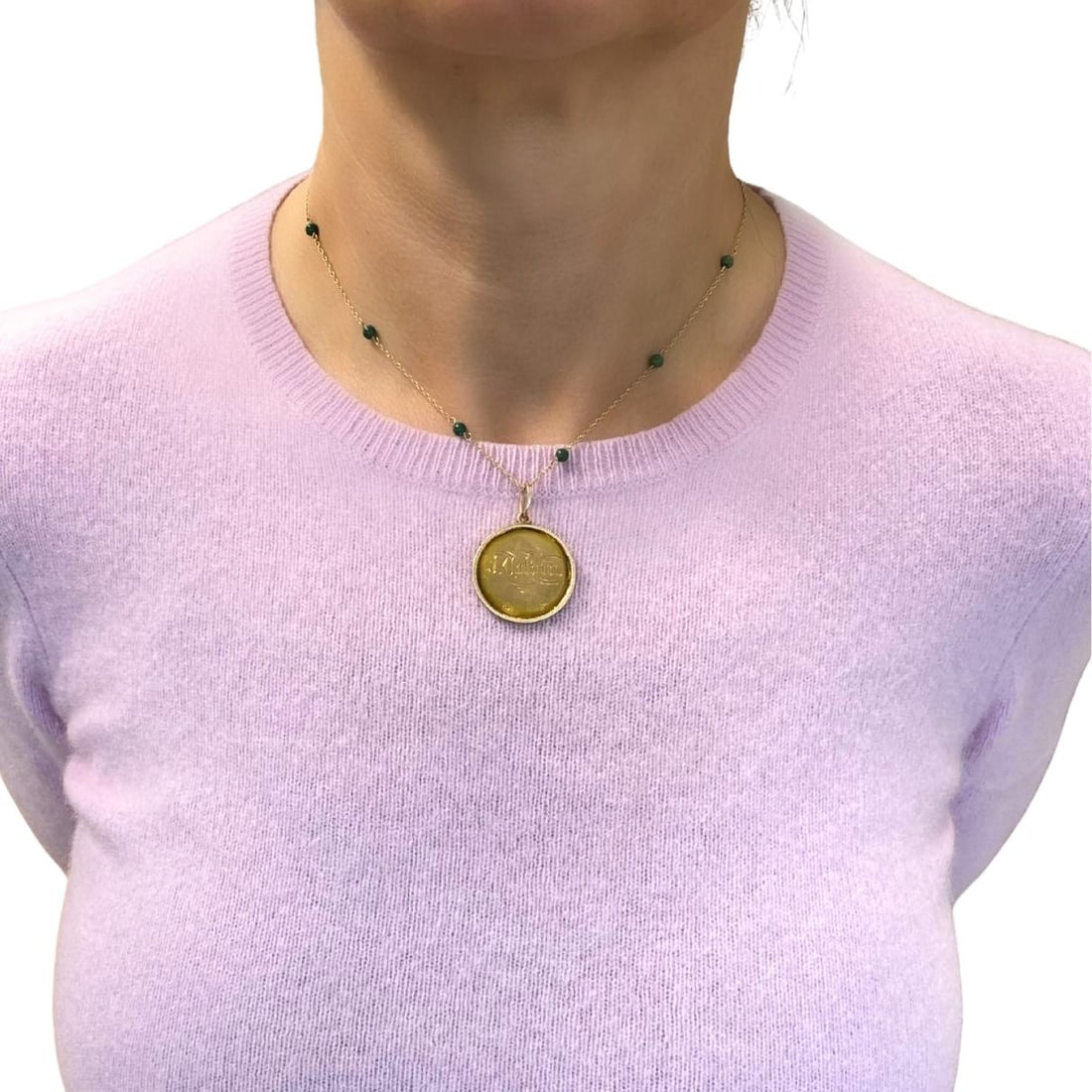 Victorian 14k Gold 1874 Engraved Coin Pendant Necklace - 2