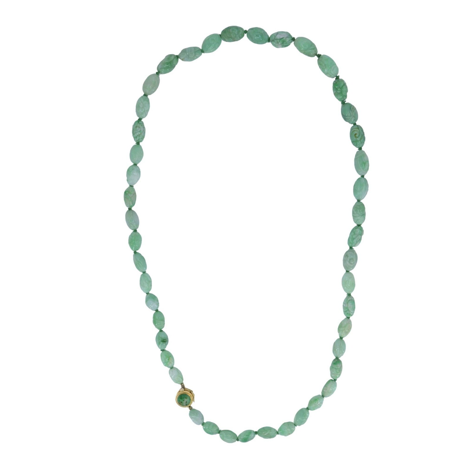 Vintage 14k Gold Apple Jade Carved Bead Necklace, Circa 1960s - 4