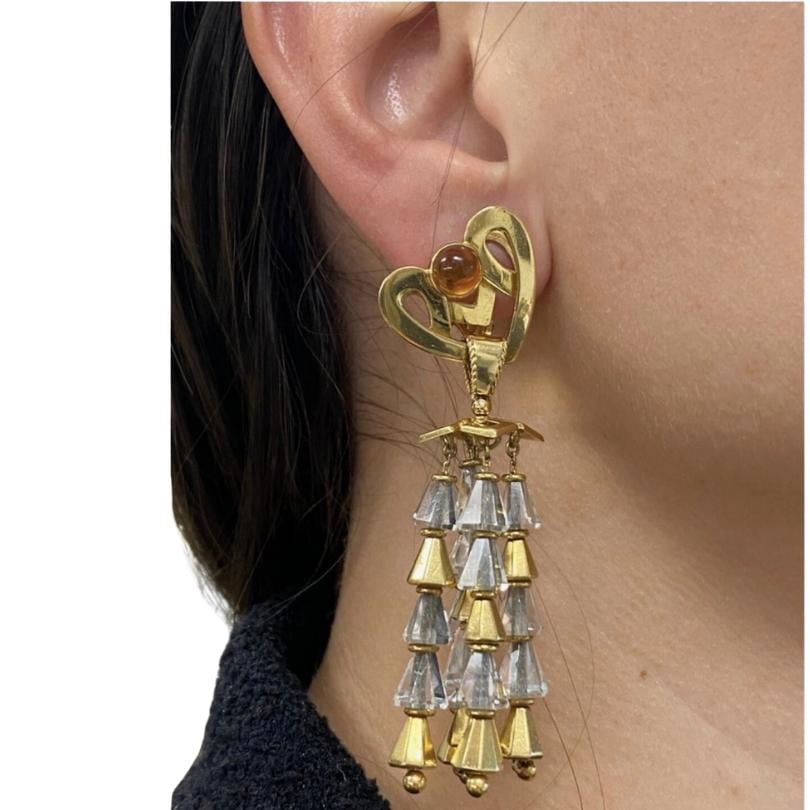 1950's Fred Leighton Yellow Gold, Citrine & Rock Crystal Dangle Earrings - 2