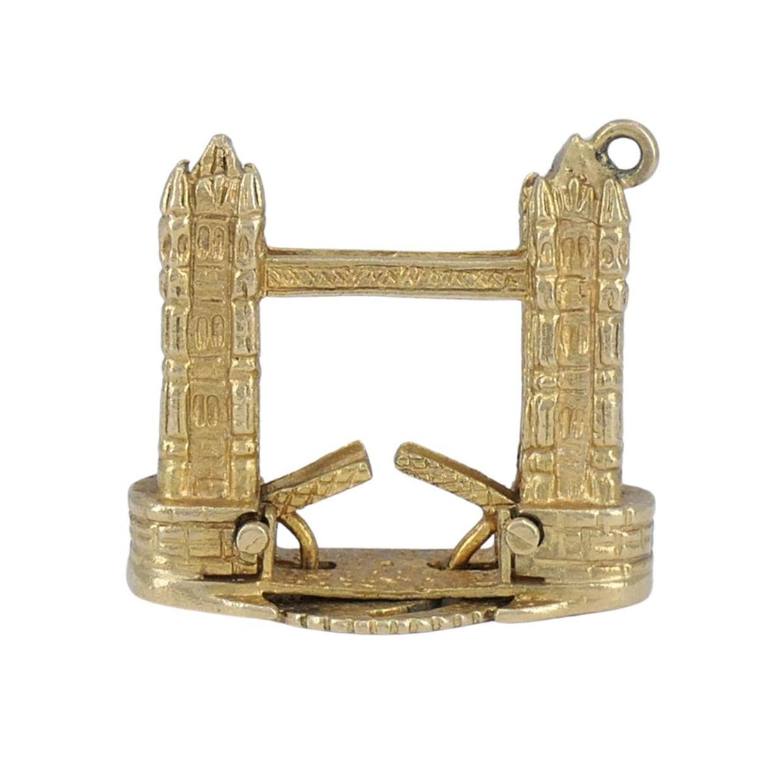 Vintage London Bridge Mechanical 9k Yellow Gold Charm Pendant - 3