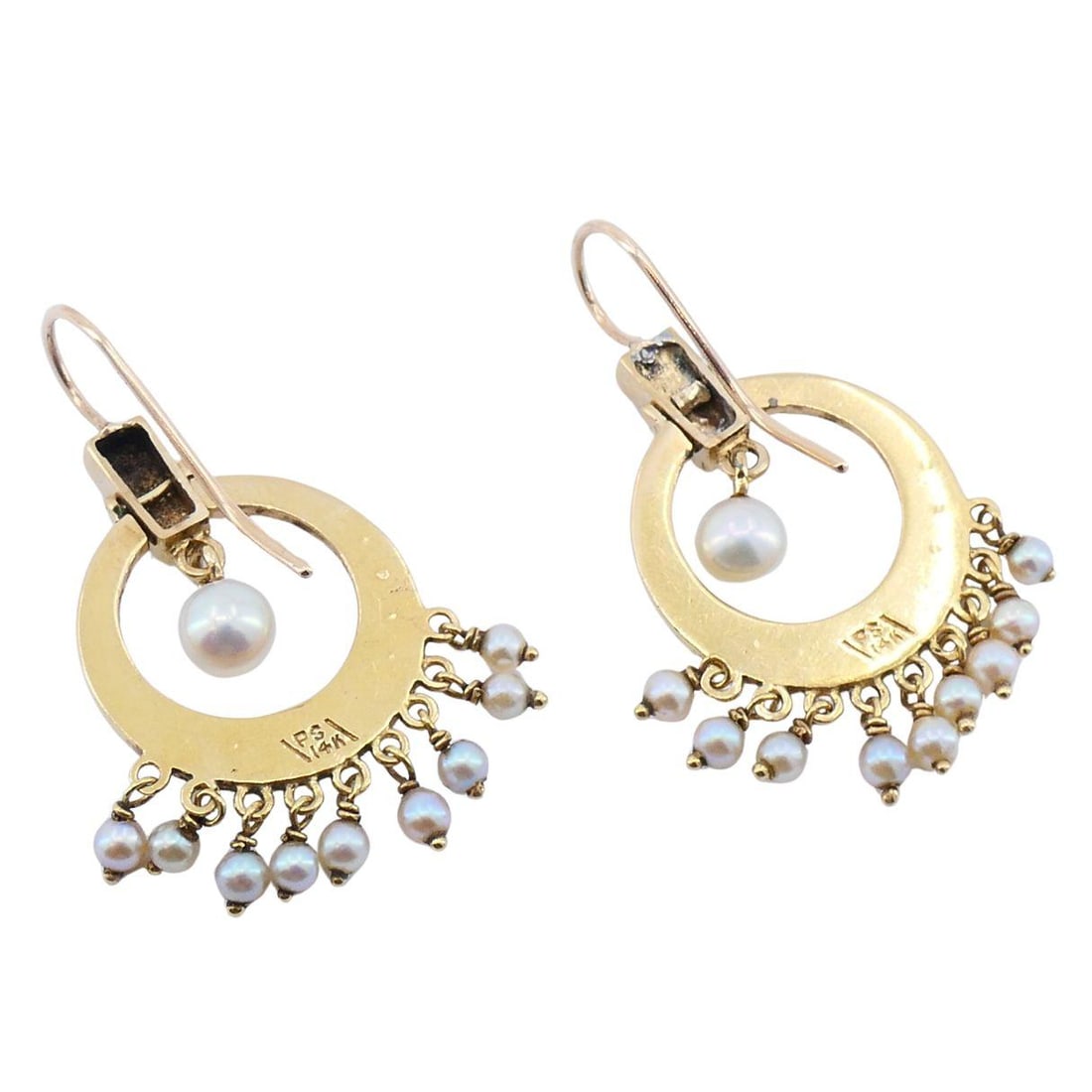 Antique Edwardian 14K Gold Pearl Drop Earrings, Circa 1900 - 4