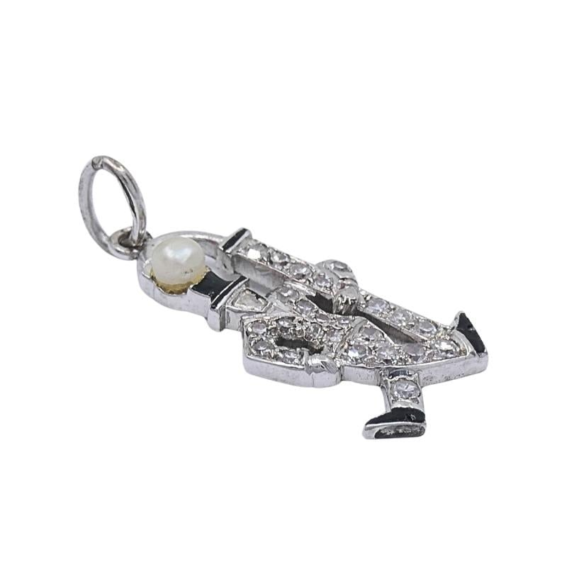 Platinum Diamond Walking Gentleman Charm Pearl Head - 4
