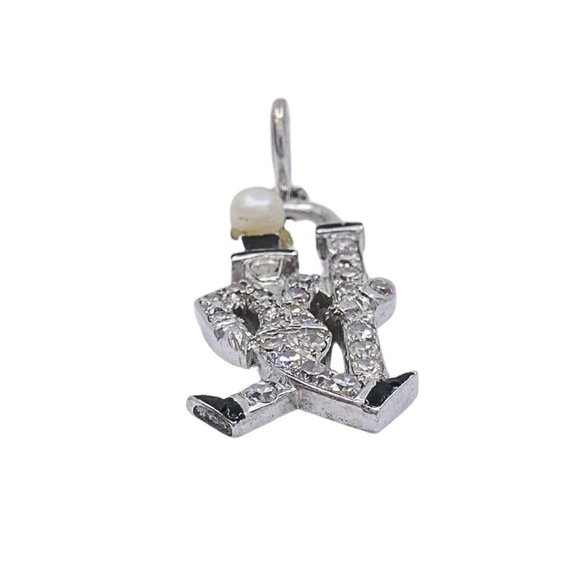 Platinum Diamond Walking Gentleman Charm Pearl Head - 5