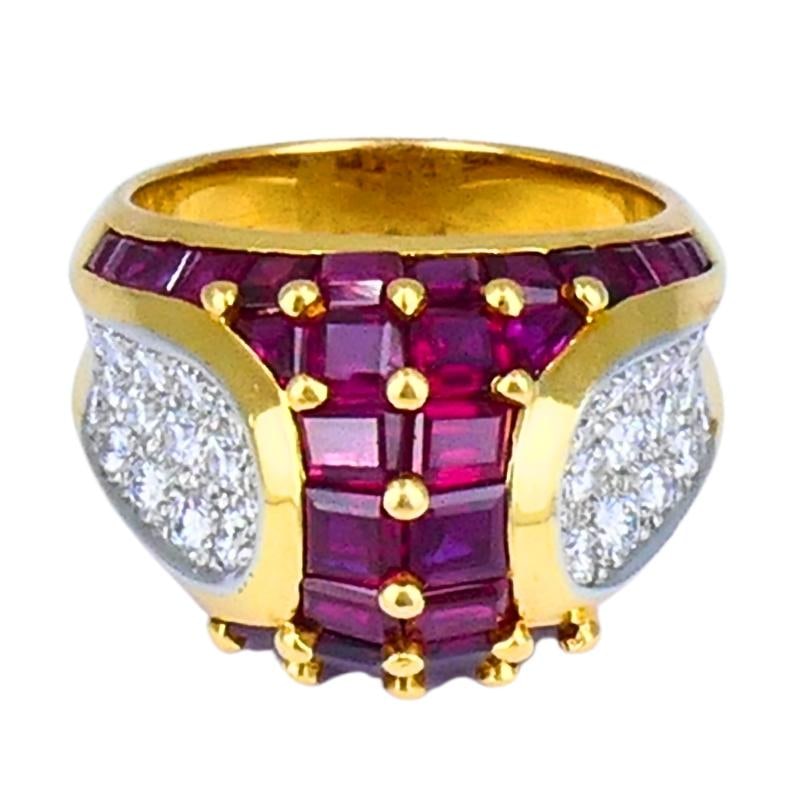 Oscar Heyman Vintage Cocktail Ring Gold Platinum Ruby Diamond Estate Jewelry - 2