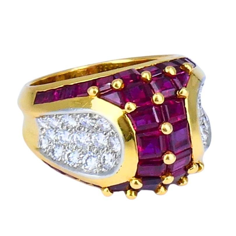 Oscar Heyman Vintage Cocktail Ring Gold Platinum Ruby Diamond Estate Jewelry - 3
