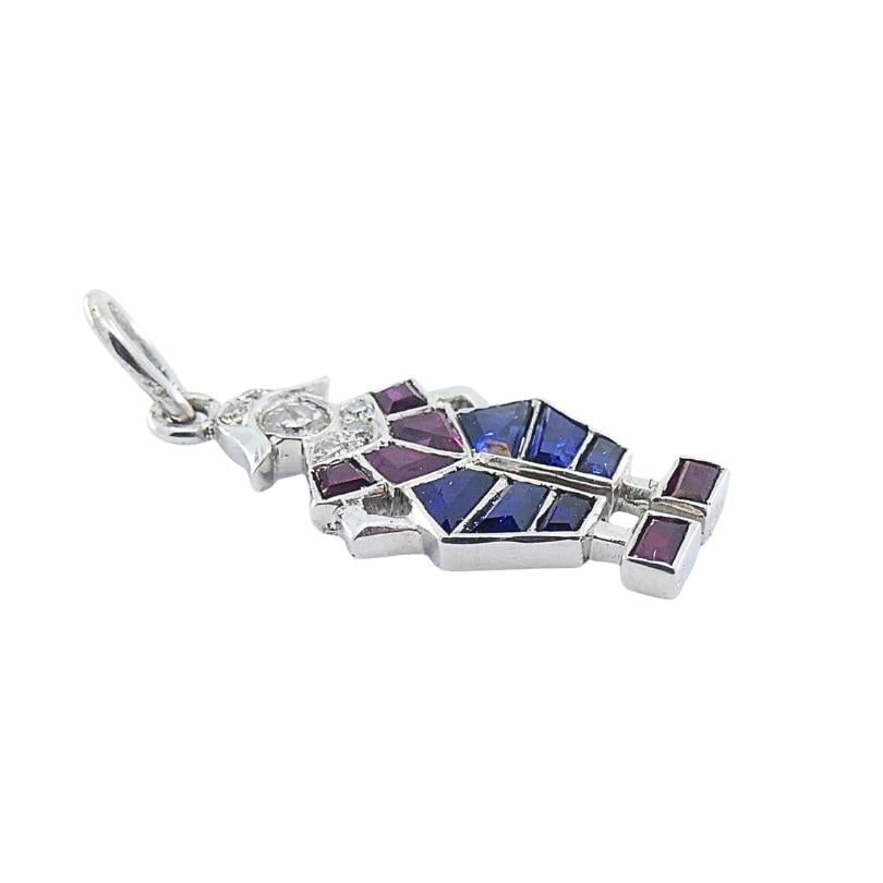 Antique Platinum Pierrot Charm Diamond & Calibré-Cut Gemstones - 4