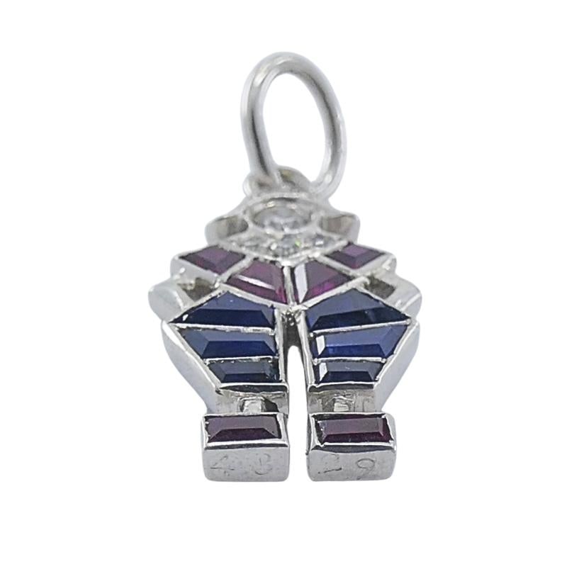 Antique Platinum Pierrot Charm Diamond & Calibré-Cut Gemstones - 5