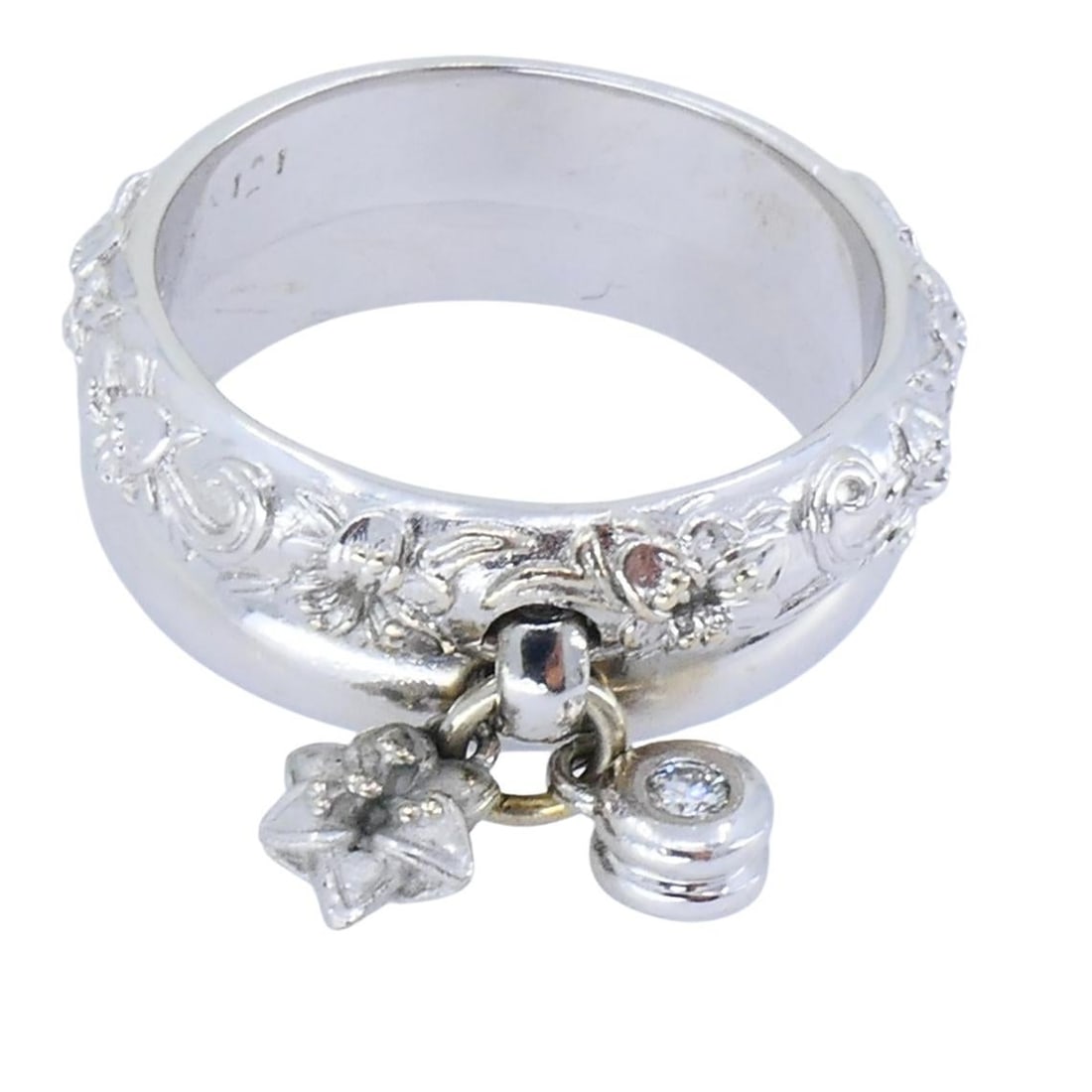 Carrera y Carrera 18k White Gold Double Ring Diamond Floral Design - 3