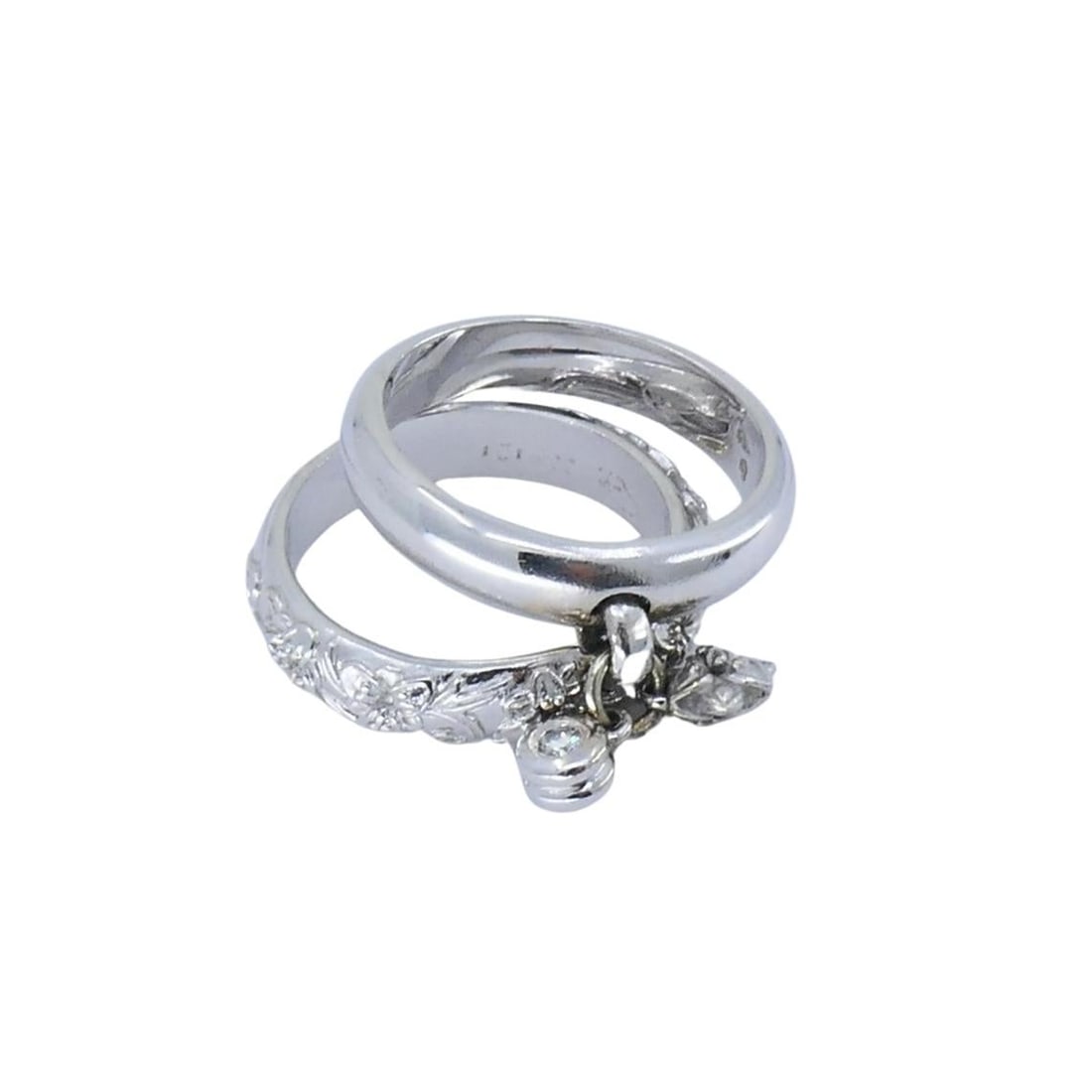 Carrera y Carrera 18k White Gold Double Ring Diamond Floral Design - 4