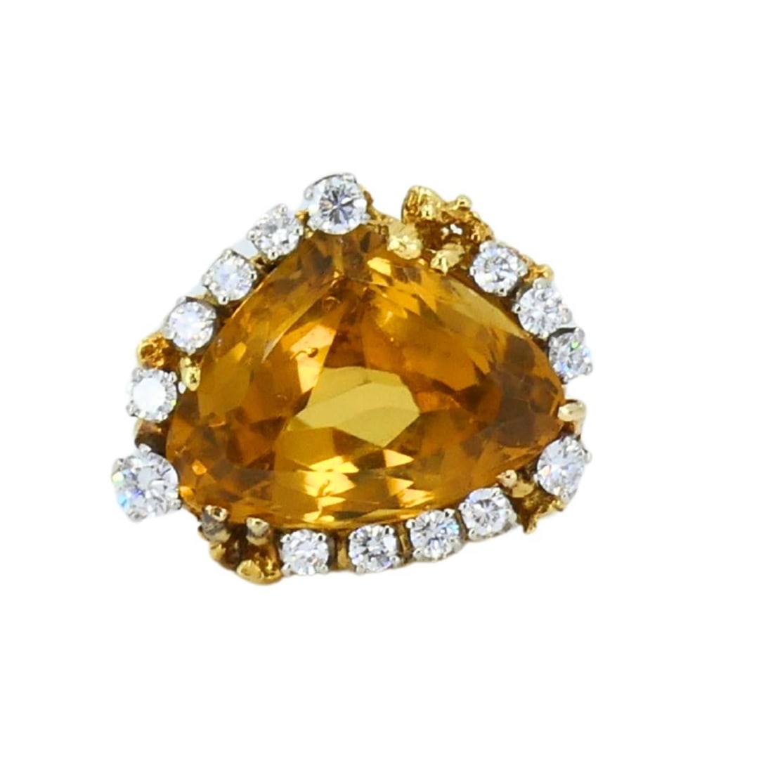 Vintage 18k Gold Citrine Diamond Ring Brutalist Design - 3