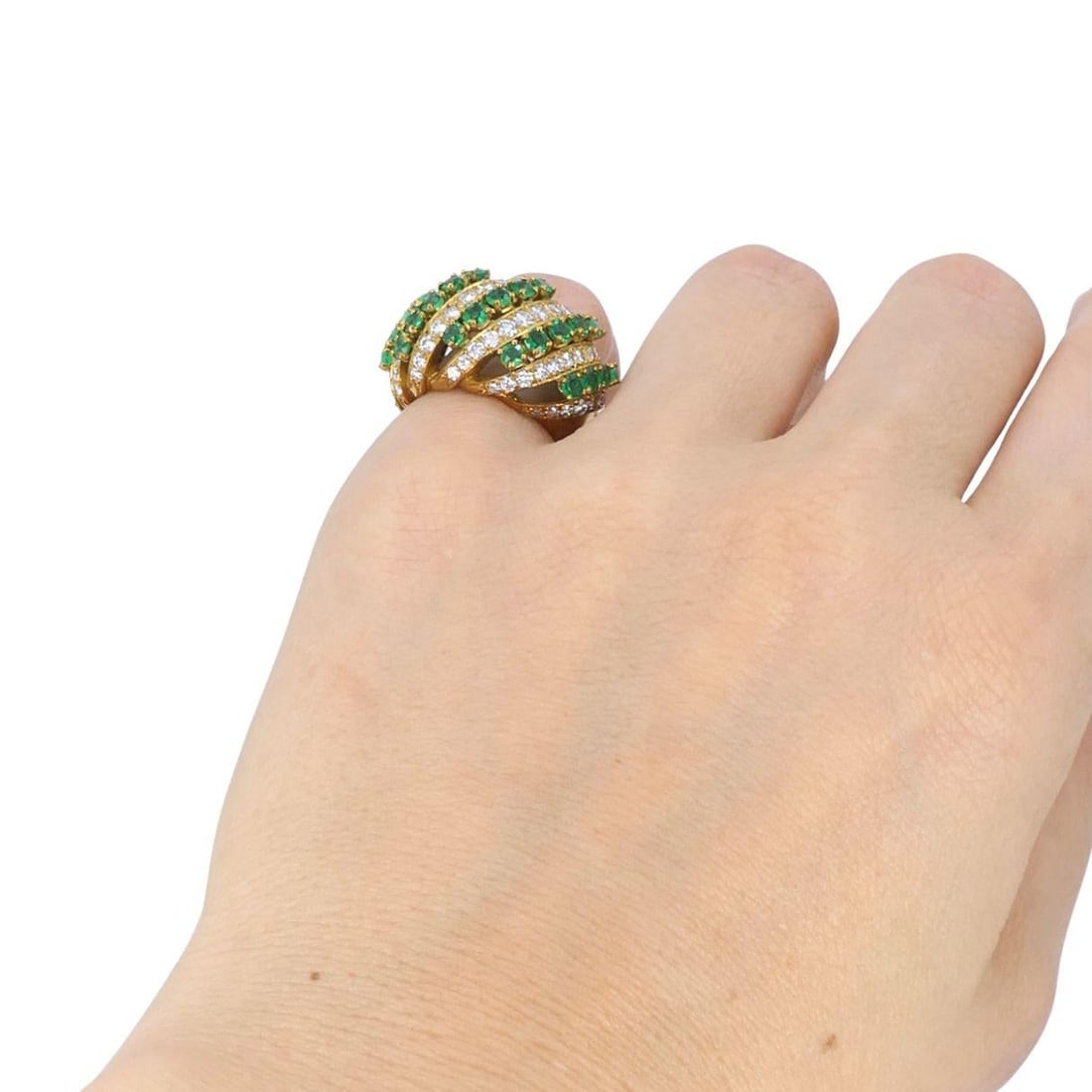 Vintage Asprey & Co. 18k Gold Emerald Diamond Cluster Cocktail Ring - 5