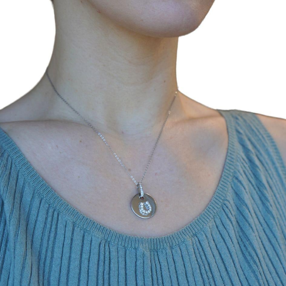 Vintage 18k White Gold Horseshoe Diamond Pendant Necklace - 2