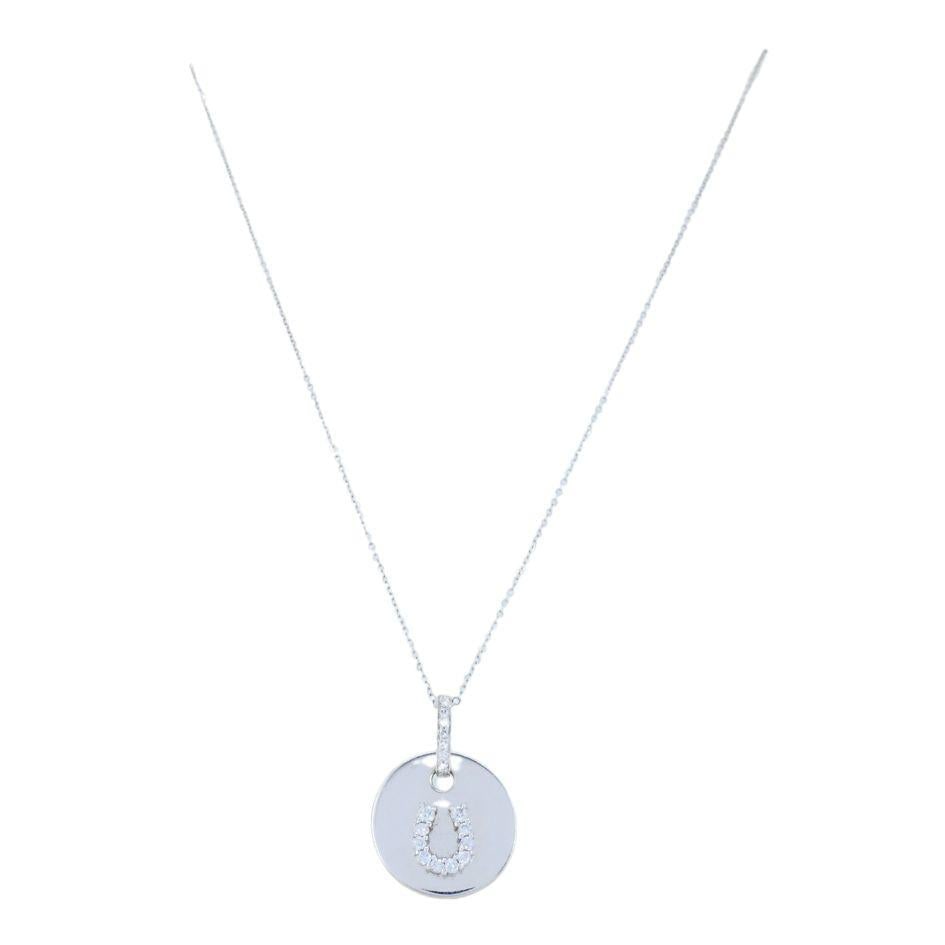 Vintage 18k White Gold Horseshoe Diamond Pendant Necklace - 3