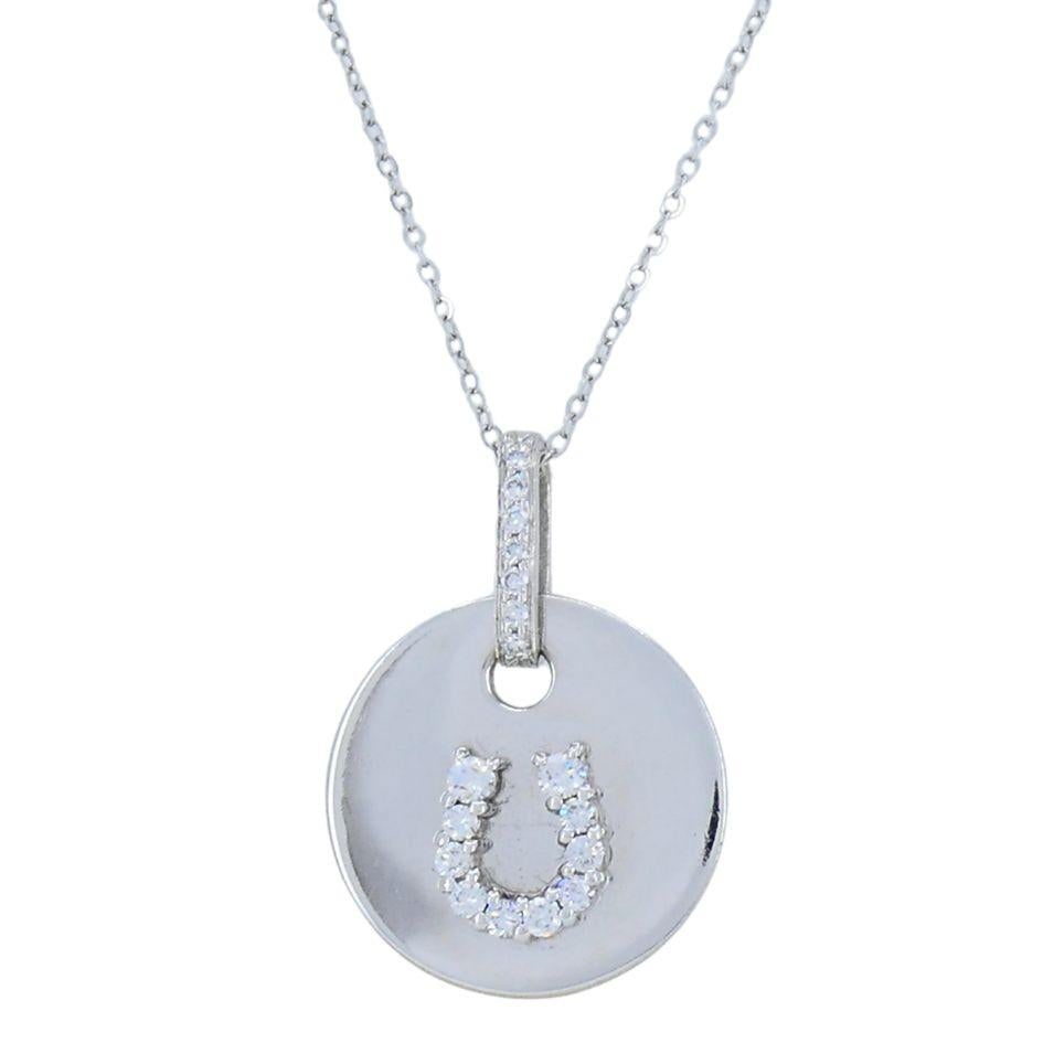 Vintage 18k White Gold Horseshoe Diamond Pendant Necklace - 4