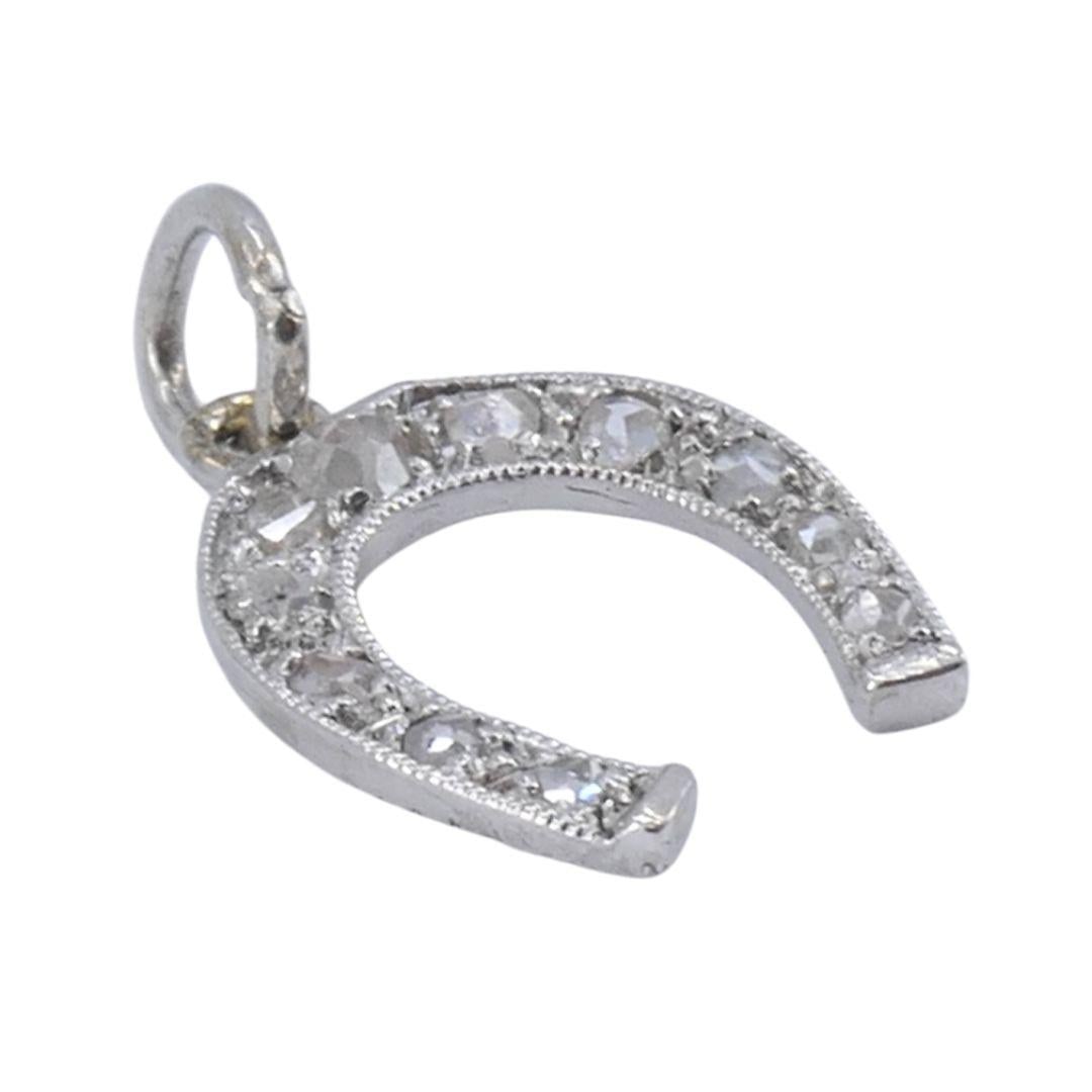 Edwardian Platinum Rose Cut Diamond Horseshoe Pendant - 2