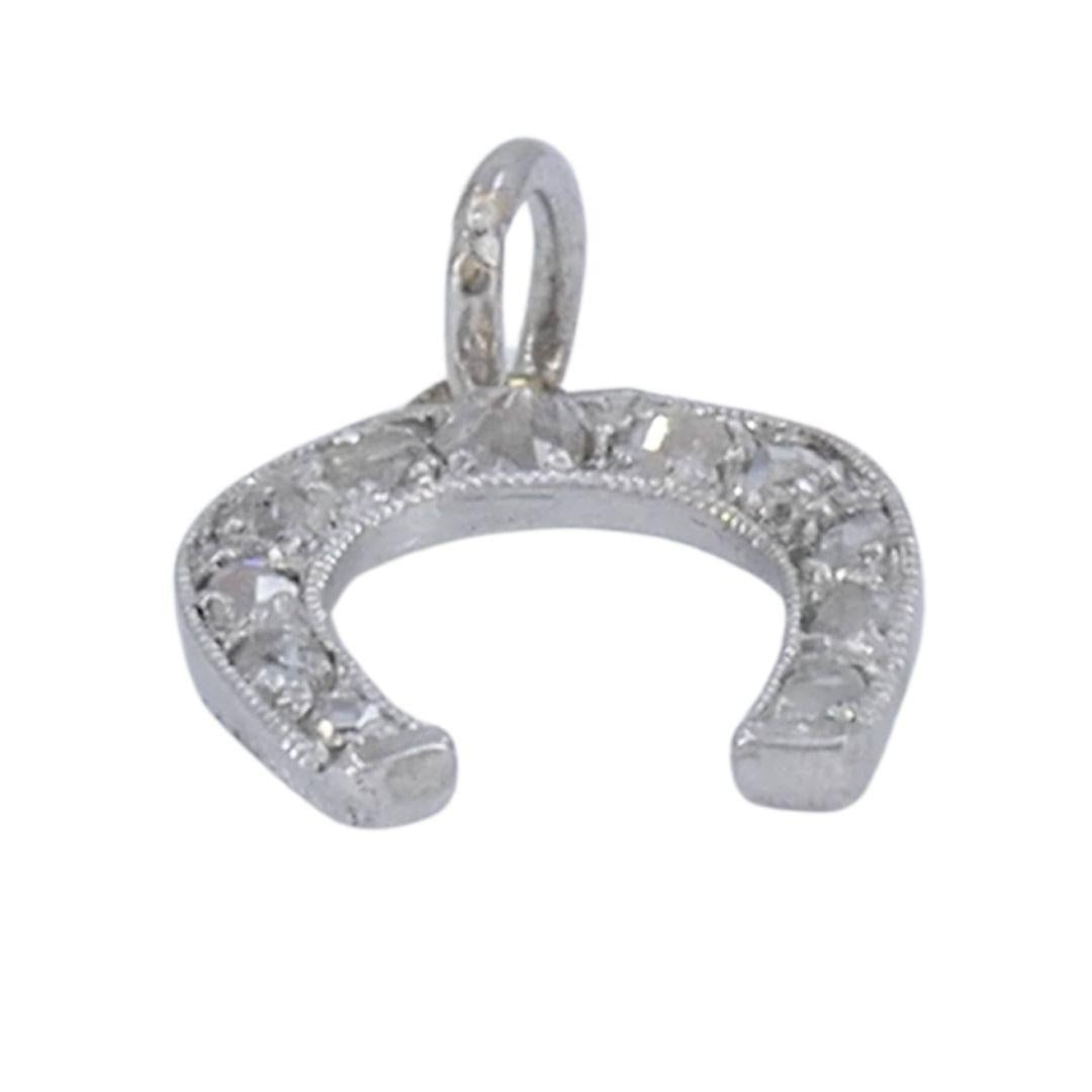Edwardian Platinum Rose Cut Diamond Horseshoe Pendant - 3