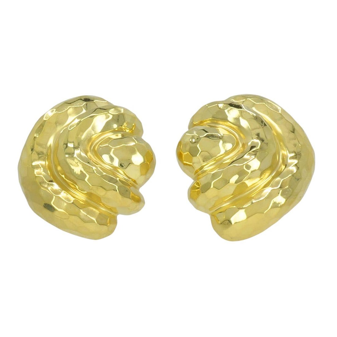Vintage Henry Dunay 18k Gold Hammered Shell Motif Clip Earrings - 3