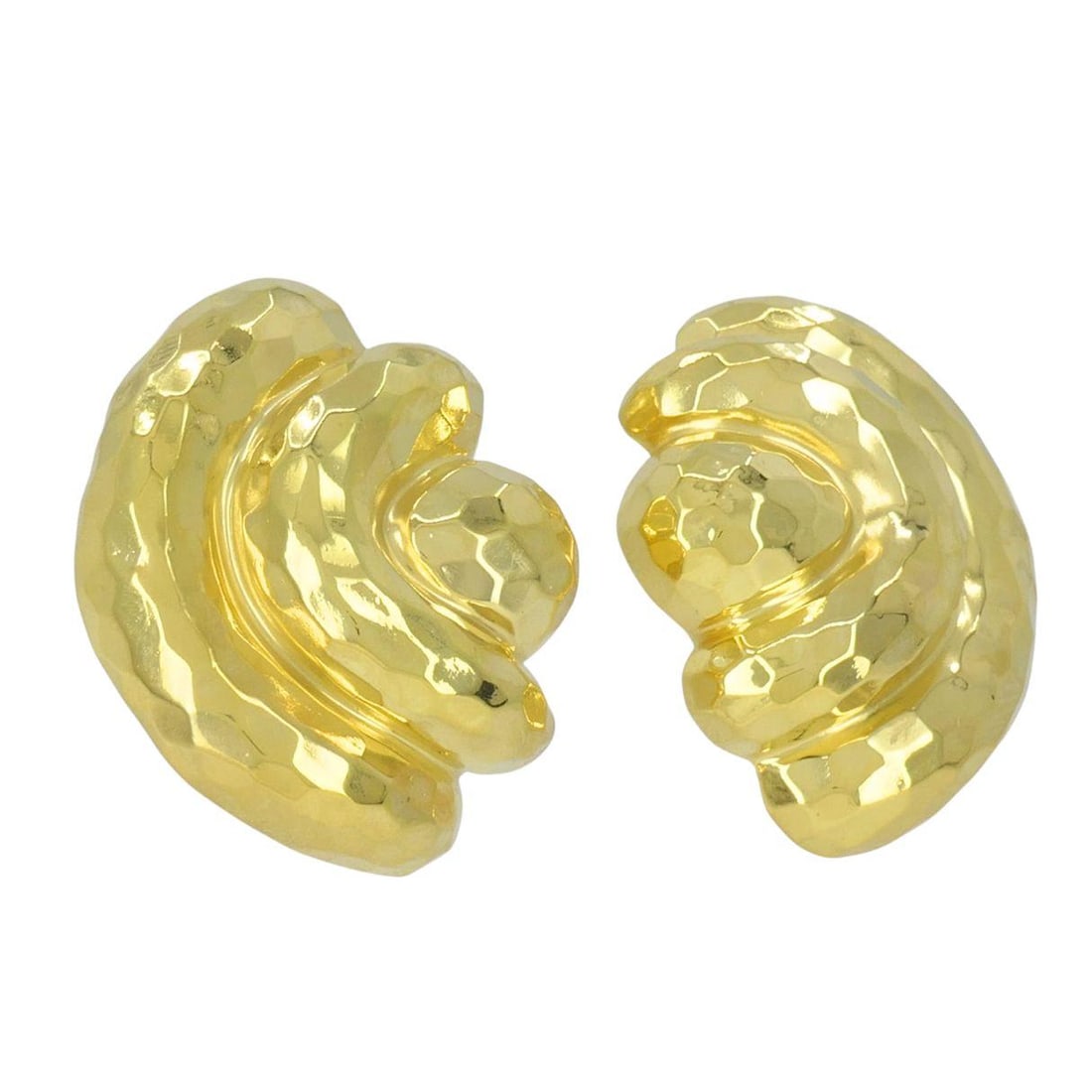 Vintage Henry Dunay 18k Gold Hammered Shell Motif Clip Earrings - 4