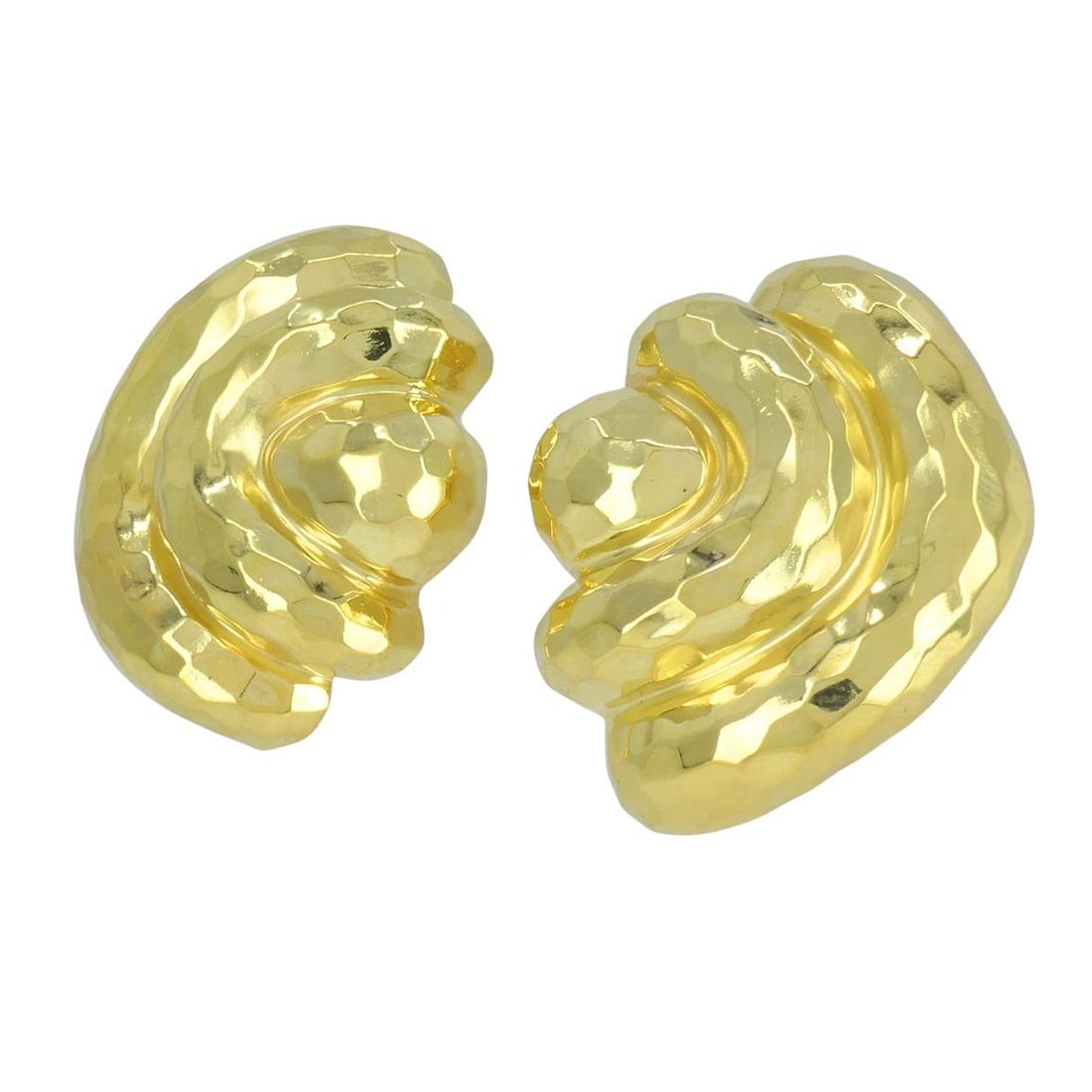 Vintage Henry Dunay 18k Gold Hammered Shell Motif Clip Earrings - 5