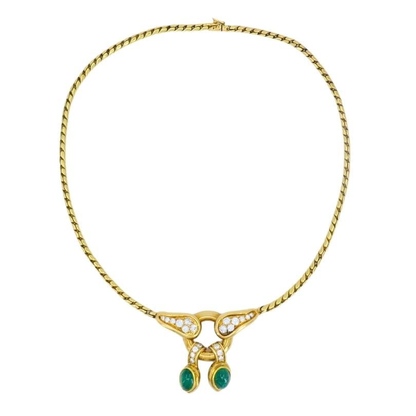 Vintage Rene Boivin 18k Gold Necklace Diamond Cabochon Emerald Estate Jewelry - 2