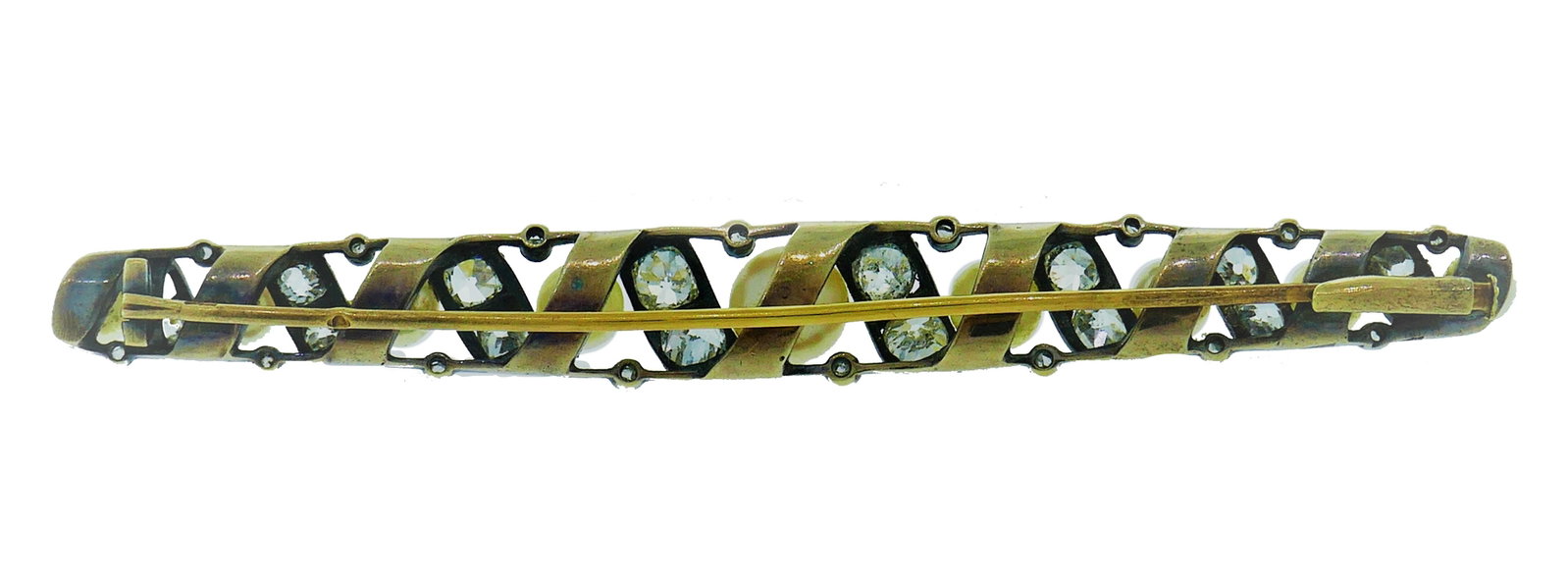 Victorian Natural Pearl Diamond Tie Pin in Silver and 14k Yellow Gold GIA Report - 3