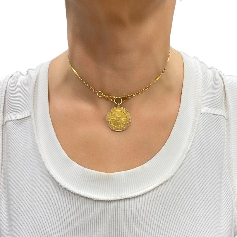Vintage 10k Gold Chain 18k Coin Pendant Necklace - 2