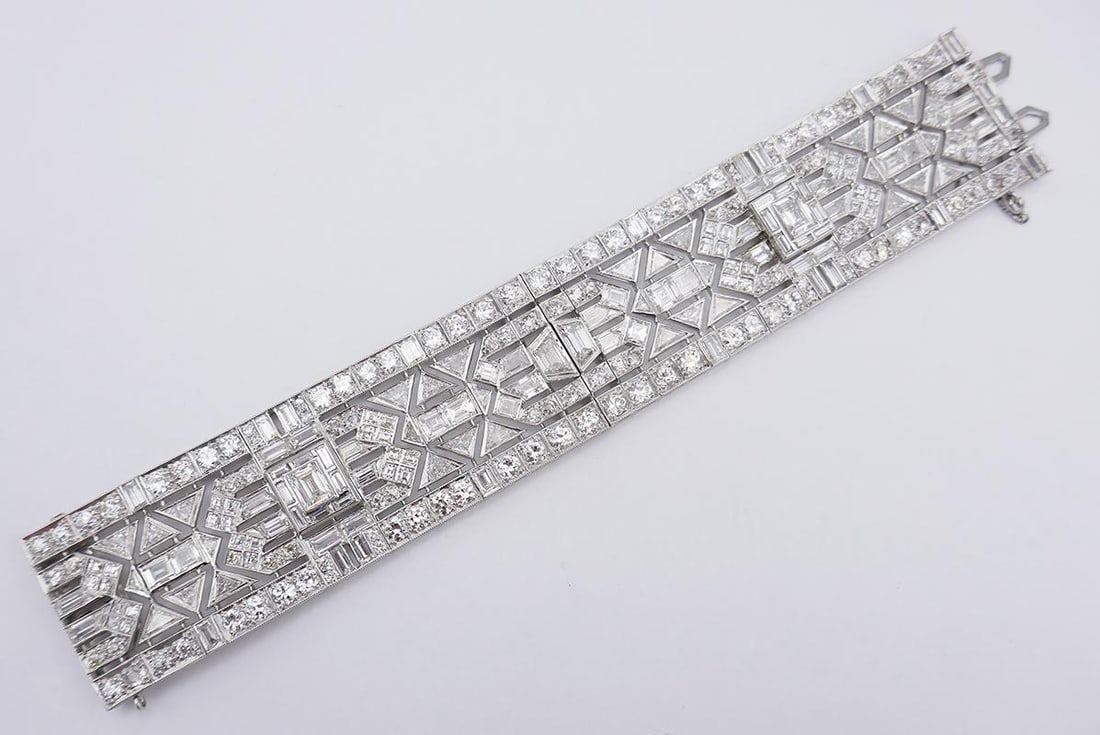 Wide Vintage Diamond Platinum Bracelet Art Deco Revival - 4