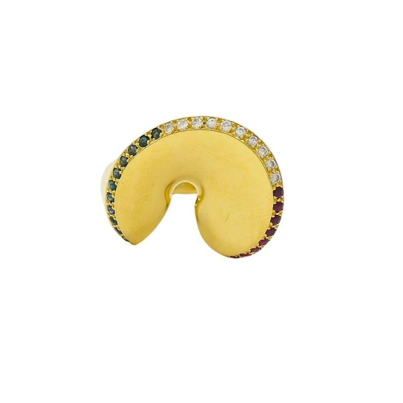 Vintage 18k Gold Gemstone Cocktail Ring French - 3