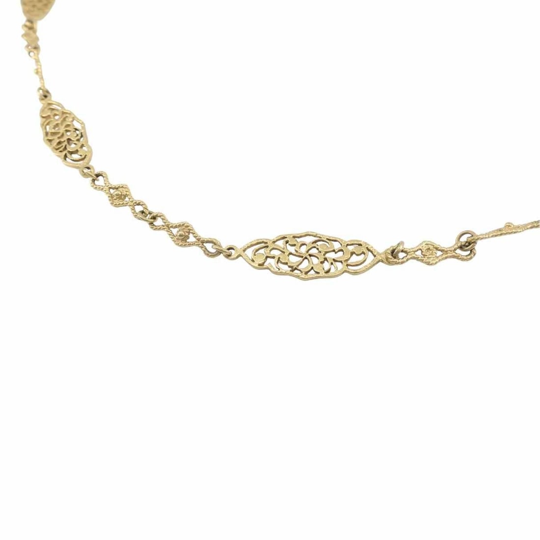 Vintage 14K Gold Openwork Filigree Marquise Long Chain Necklace, 1970s - 3