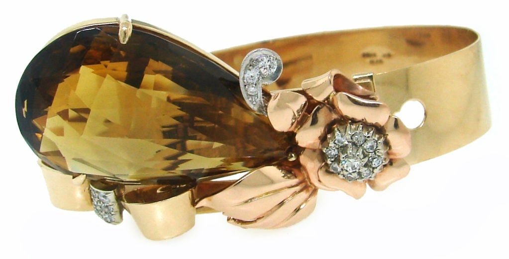 Vintage Birks 14k Yellow Gold Retro Bracelet Citrine Diamond Estate Jewelry - 3