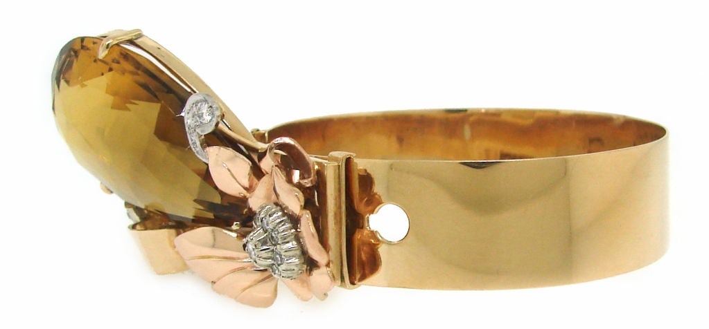 Vintage Birks 14k Yellow Gold Retro Bracelet Citrine Diamond Estate Jewelry - 4