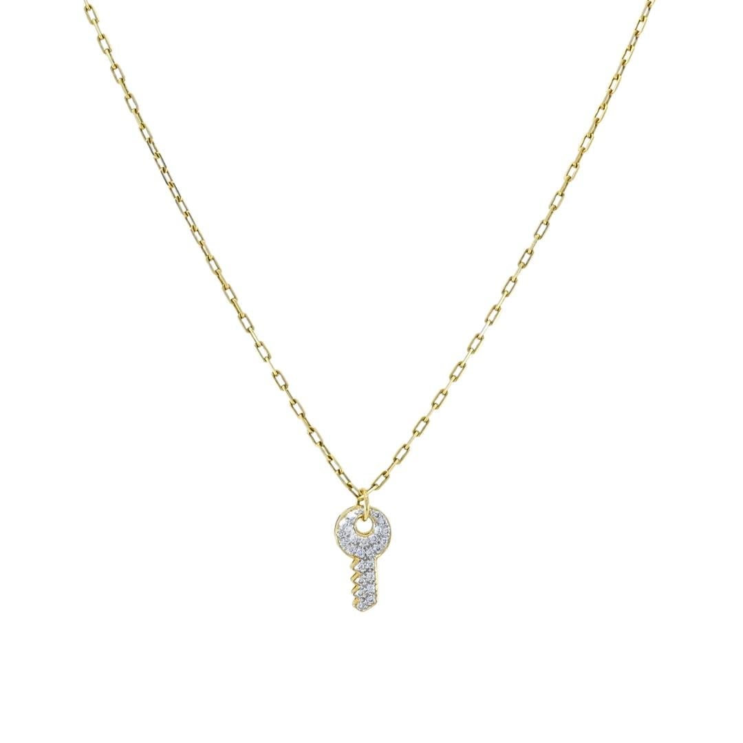 18k Diamond Key Pendant 14k Italian Gold Chain Necklace - 3