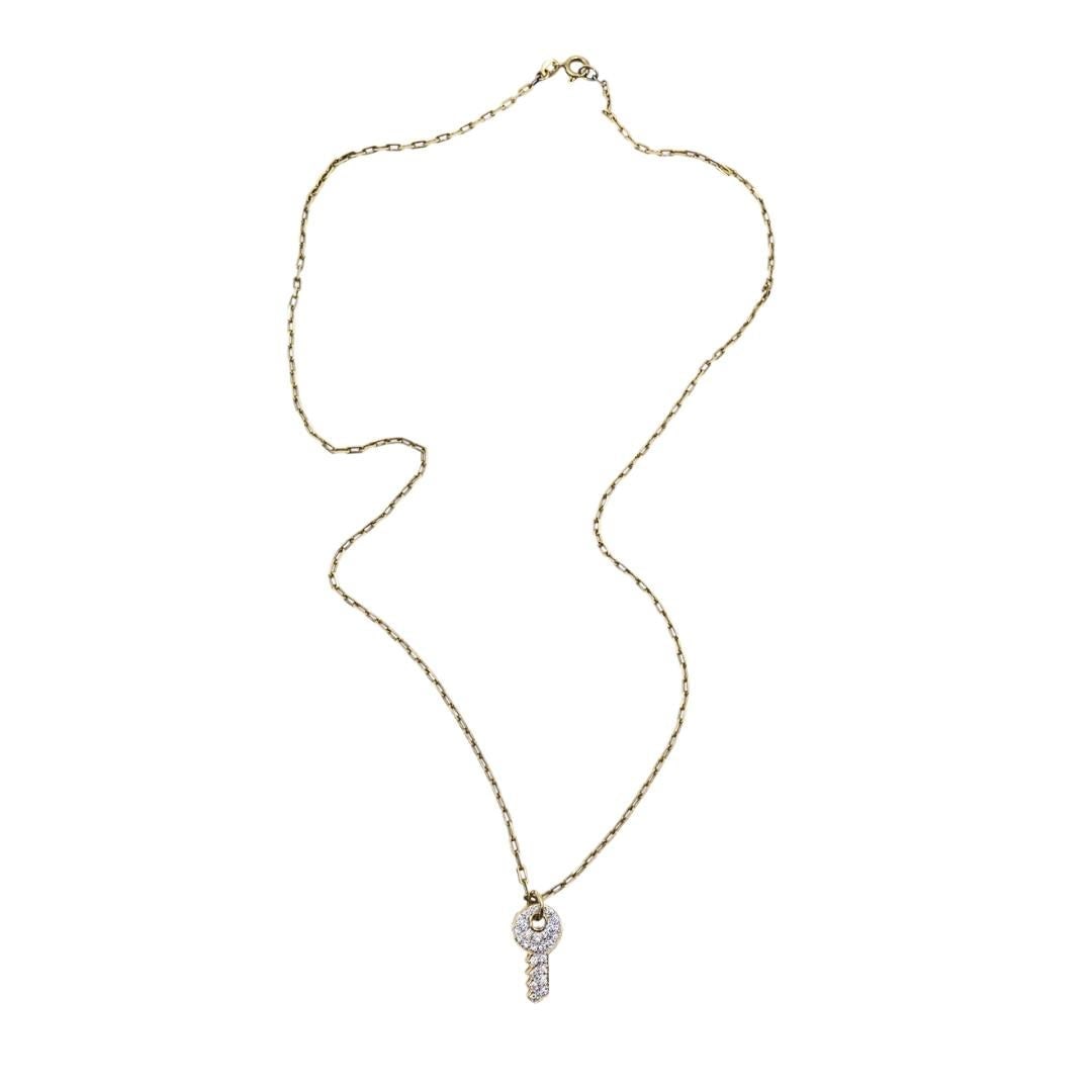 18k Diamond Key Pendant 14k Italian Gold Chain Necklace - 5