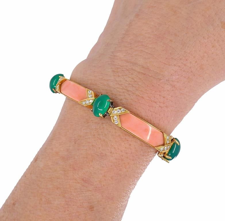 Vintage Van Cleef & Arpels Bracelet Gold Coral Gemstones French Estate Jewelry - 3