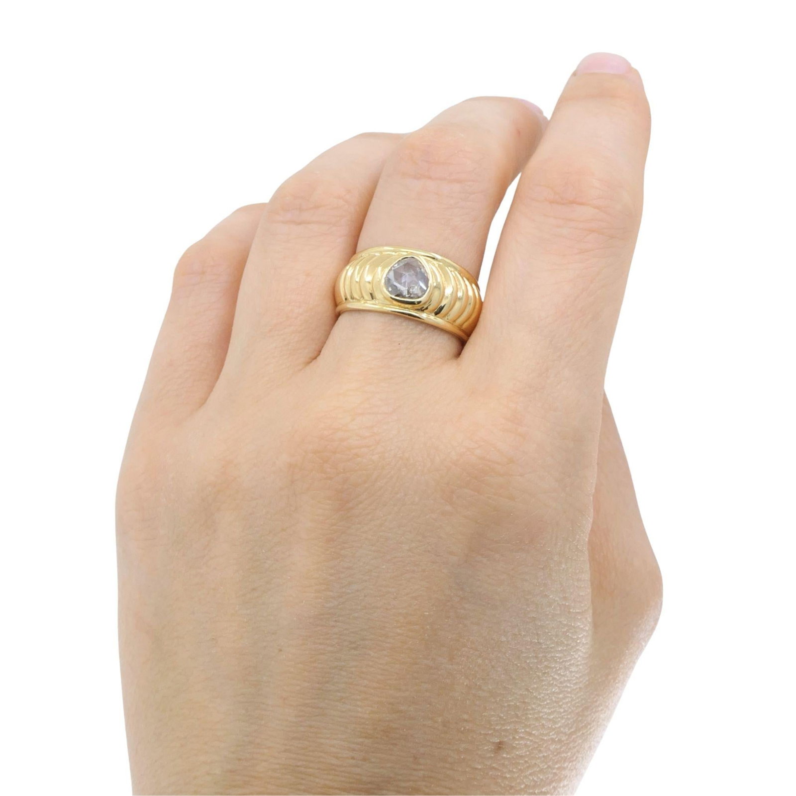 Vintage French 18k Yellow Gold Rose Cut Diamond Domed Band Ring - 2