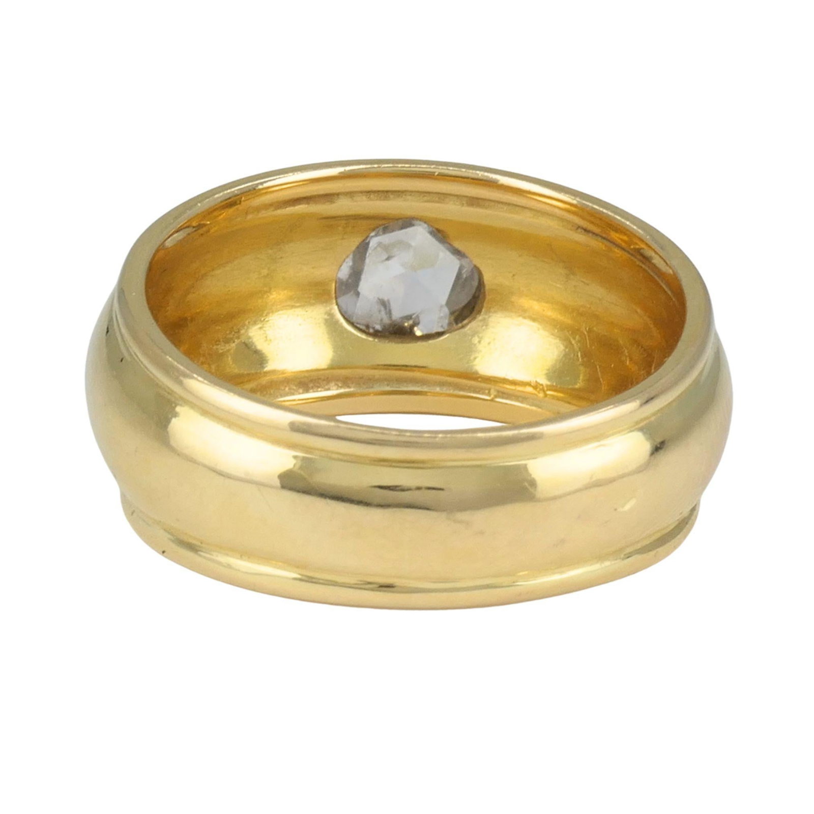 Vintage French 18k Yellow Gold Rose Cut Diamond Domed Band Ring - 5