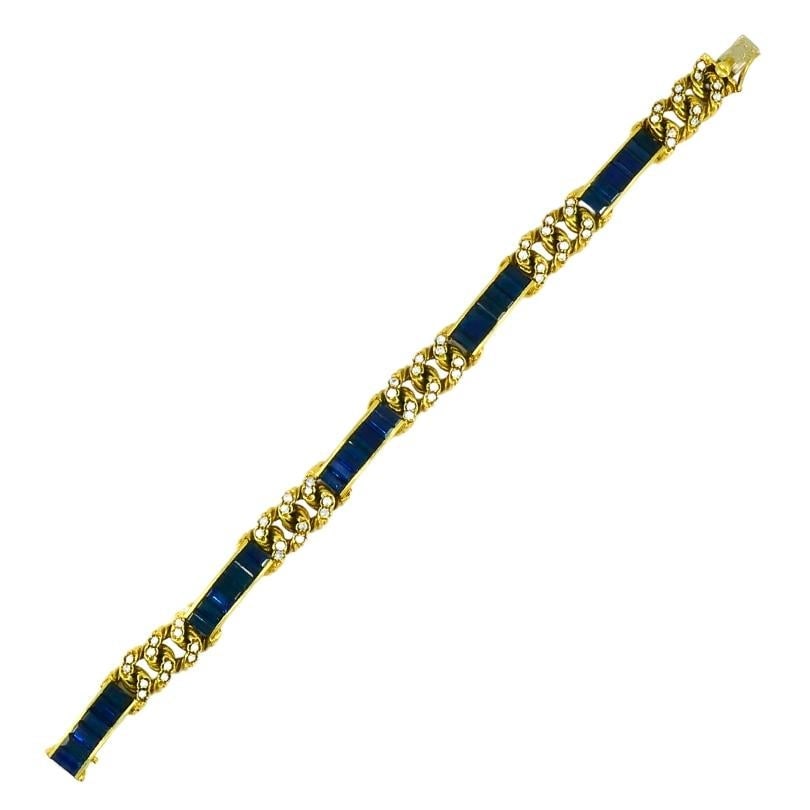 Vintage Fred Paris Bracelet Sapphire Diamond 18k Gold - 5