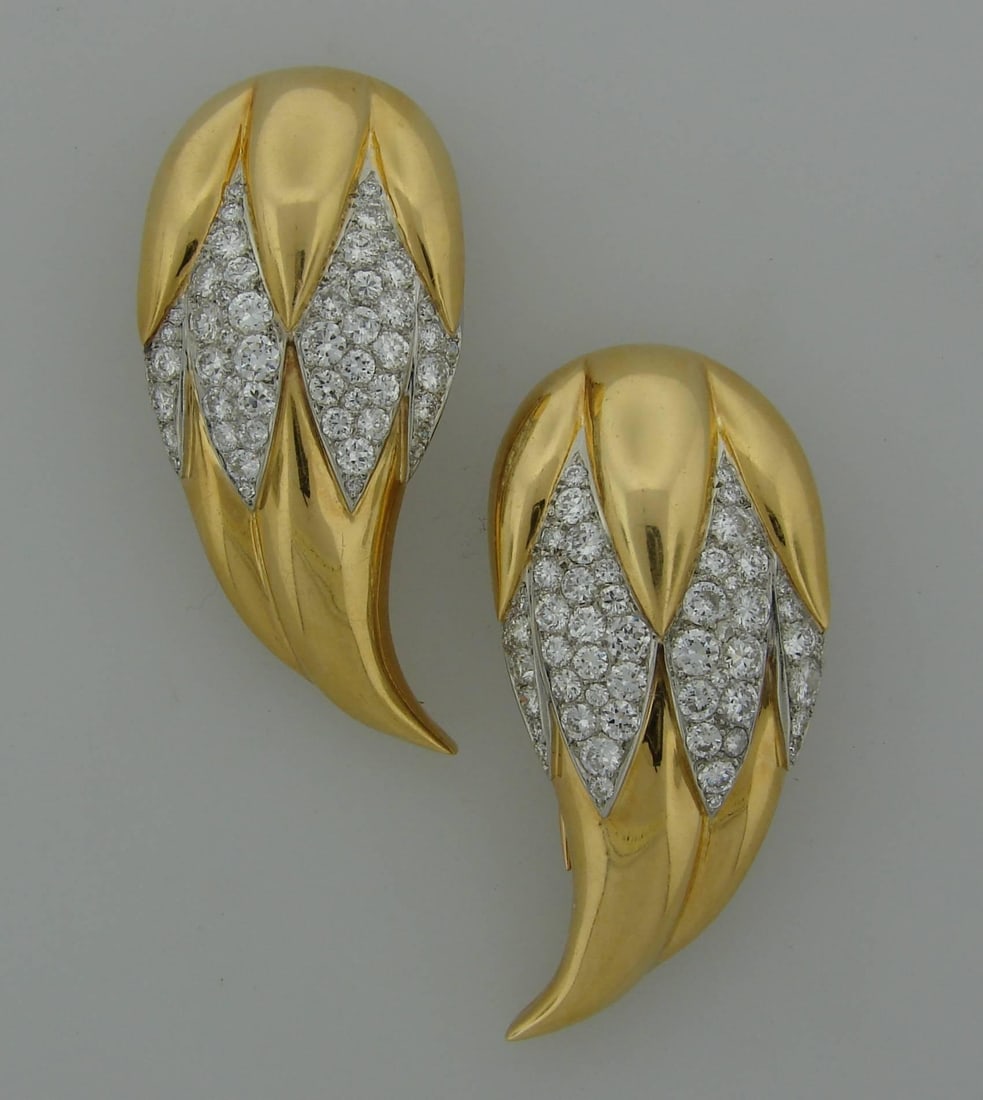 Suzanne Belperron Dents de Loup Clip Brooches Diamond Gold Platinum - 2
