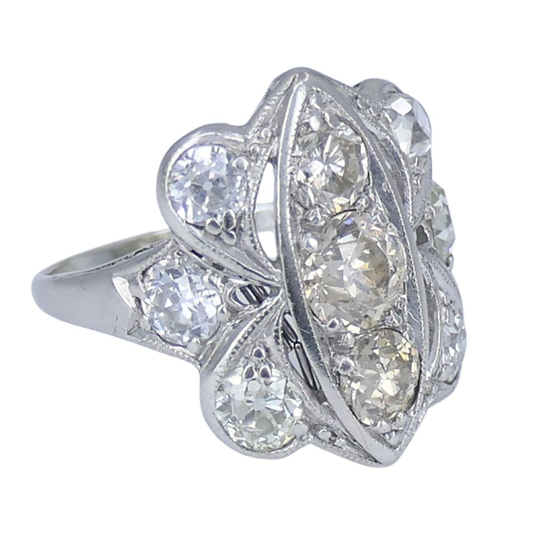 Vintage Art Deco Platinum Diamond Cluster Ring - 2