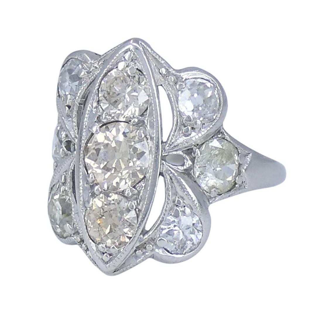 Vintage Art Deco Platinum Diamond Cluster Ring - 3
