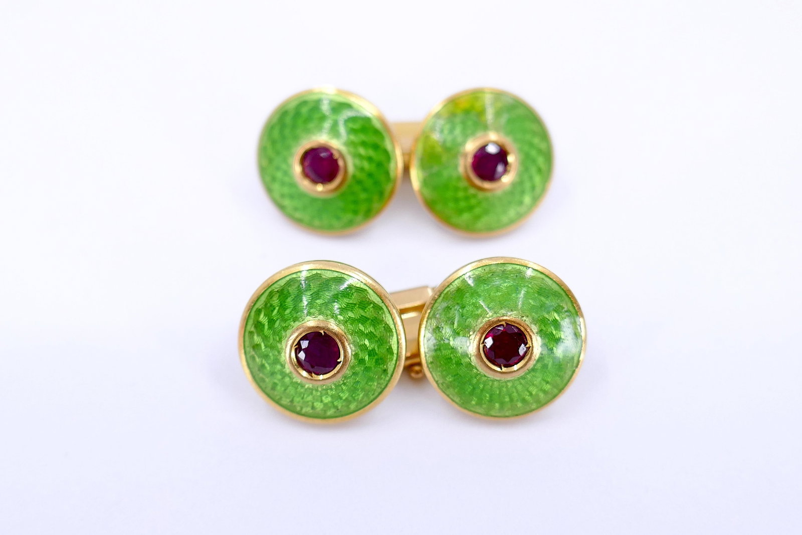 French Guilloche Enamel Ruby Cuff links - 2