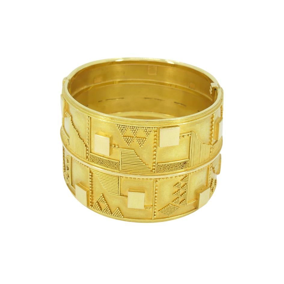 Vintage Elisabeth Treskow 18k Gold Geometric Hinge Cuff Bracelet c 1930s - 4