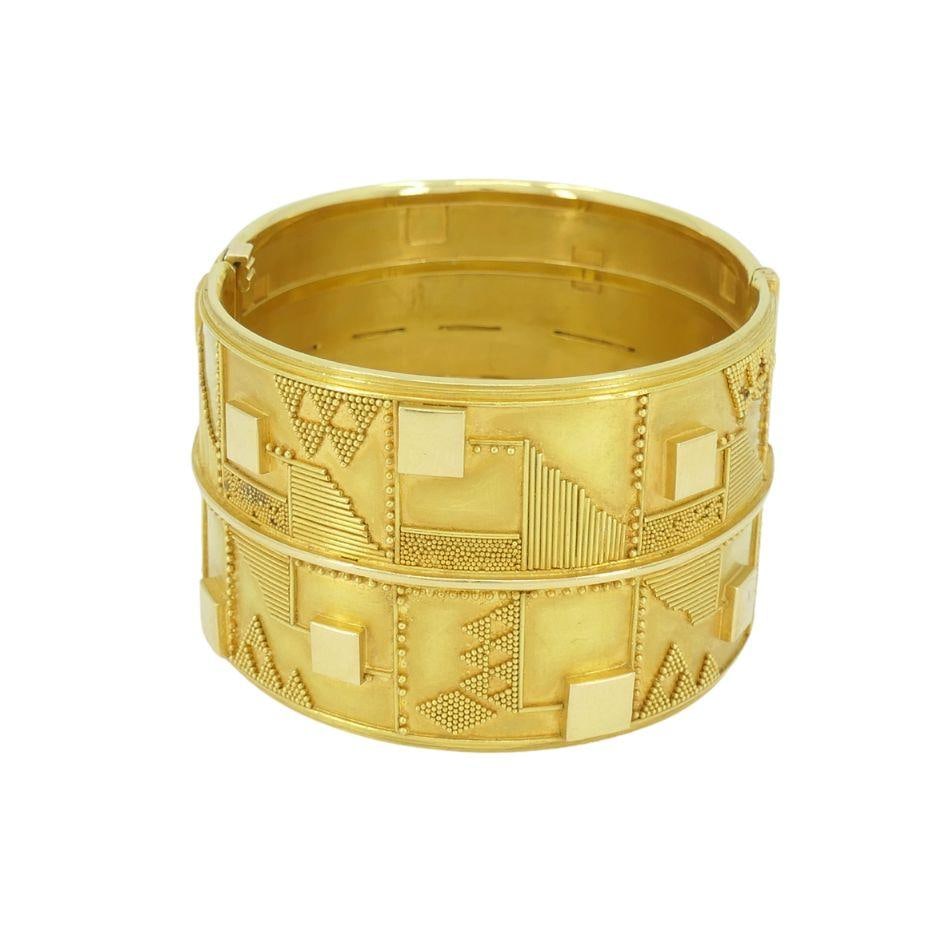 Vintage Elisabeth Treskow 18k Gold Geometric Hinge Cuff Bracelet c 1930s - 5