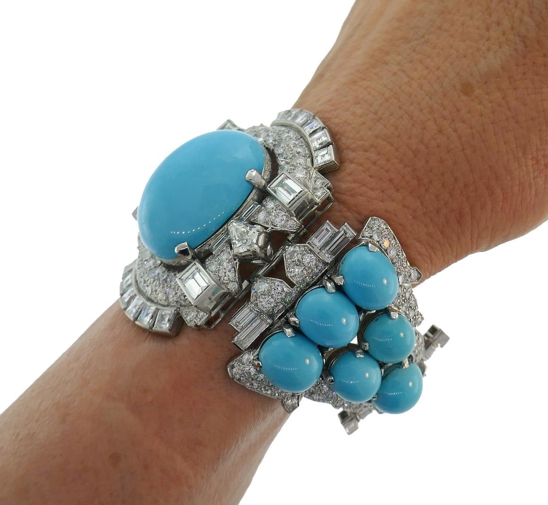 Vintage Trabert & Hoeffer-Mauboussin Bracelet Platinum Persian Turquoise Diamond - 4