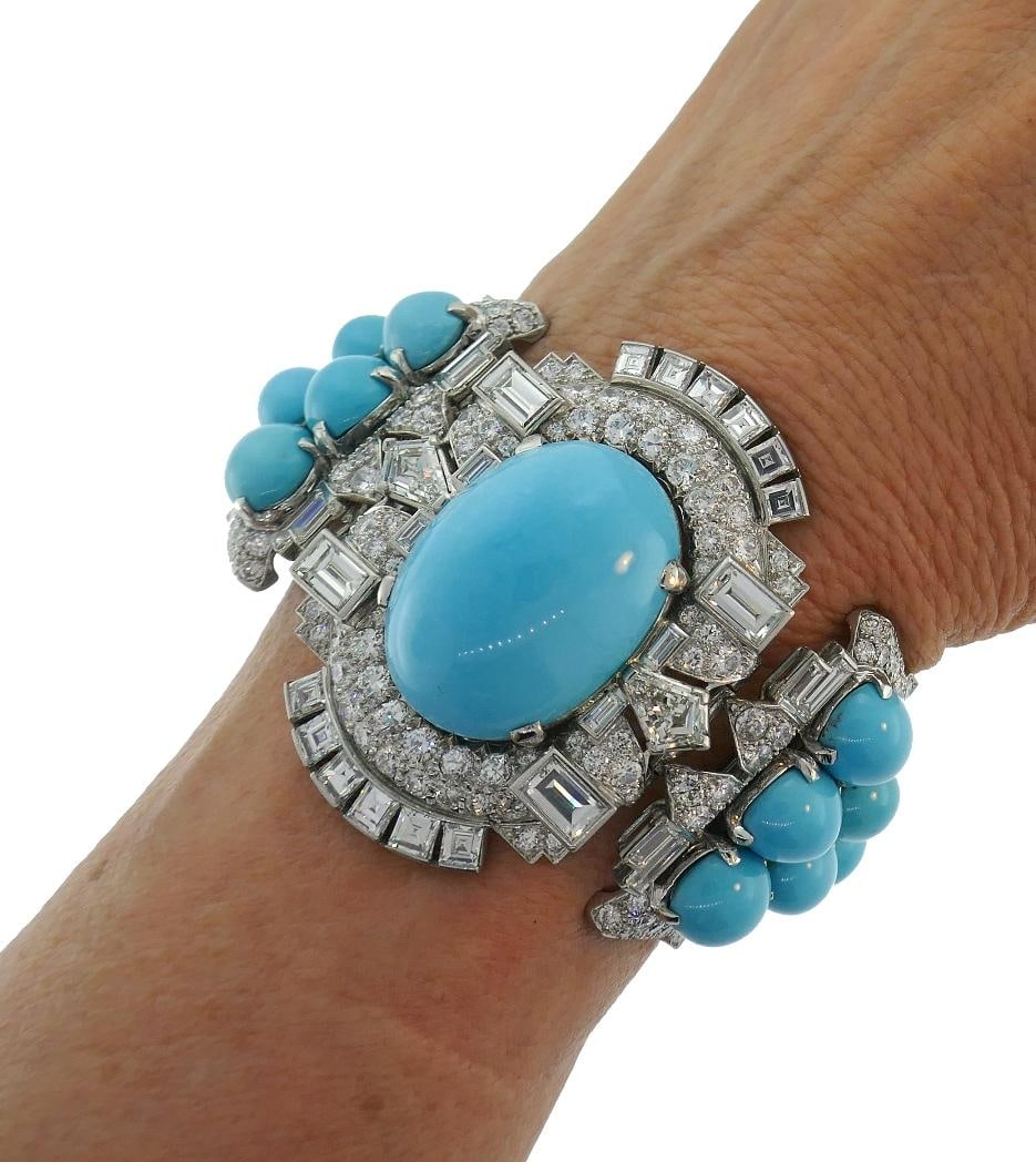 Vintage Trabert & Hoeffer-Mauboussin Bracelet Platinum Persian Turquoise Diamond - 5