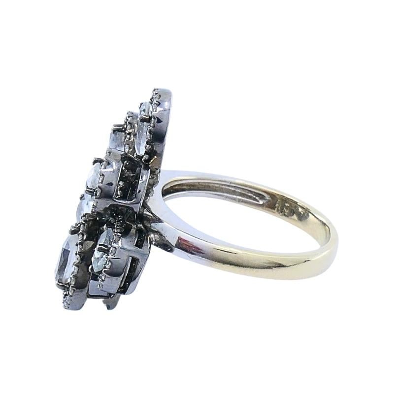 14k Gold Diamond Floral Cocktail Ring - 4